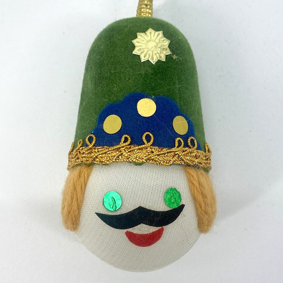 Vintage Japan Ornaments Soldier Head Nylon Felt Yarn Christmas Green Blue - Picture 9 of 15